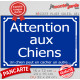 "Attention aux ChienS, Un chien peut en cacher un autre..." pancarte portail drôle bleue au pluriel affichera humour
