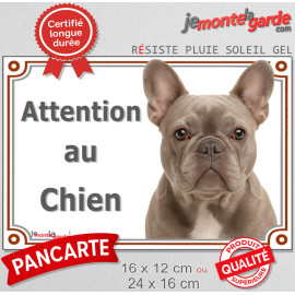 Bouledogue Français lilac Tête, plaque portail "Attention au Chien" photo bulldog bleu gris lilas, résiste pluie soleil gel, idé