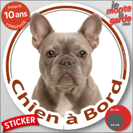 Bouledogue Français Lilac, sticker autocollant rond "Chien à Bord"  disque photo adhésif vitre voiture Bulldog auto, résiste plu