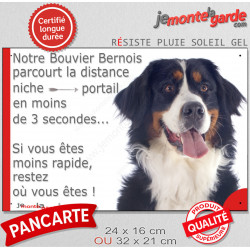 Bouvier Bernois, plaque Portail humoristique" parcourt distance niche portail 3 secondes" pancarte panneau attention chien photo