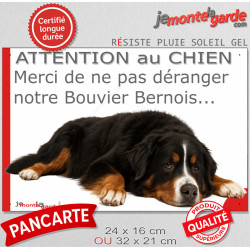 Plaque portail humour extérieure "Attention au Chien, Merci de ne pas déranger notre Bouvier Bernois". Photo drôle fatigué feign