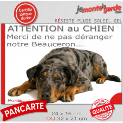 Plaque portail humour extérieure "Attention au Chien, Merci de ne pas déranger notre Beauceron Arlequin" Photo Berger de Beauce