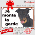 Beauceron noir et feu, plaque portail "Je Monte la Garde, risques, périls" 2 tailles LUX D