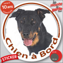 Beauceron noir et feu, sticker voiture rond "Chien à Bord" 2 tailles D