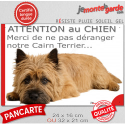 Plaque portail humour extérieure "Attention au Chien, Merci de ne pas déranger notre Cairn Terrier fauve". Photo drôle fatigué f