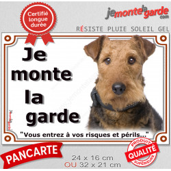 Airedale Terrier, plaque portail extérieure "Attention au Chien" pancarte panneau photo