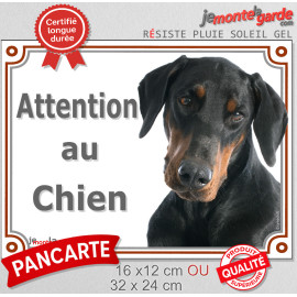 Dobermann noir et feu, plaque portail extérieure "Attention au Chien" 3 tailles LUX D