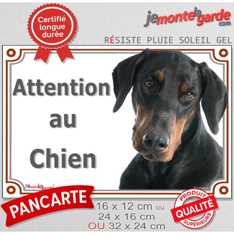 Dobermann noir et Feu Tête, Plaque portail "Attention au Chien" panneau affiche pancarte photo