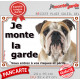 Bulldog Anglais fauve, Plaque portail "Je Monte la Garde, risques périls" panneau affiche pancarte Bouledogue beige sable