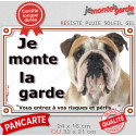 Bulldog Anglais fauve, plaque portail "Je Monte la Garde, risques, périls" 2 tailles LUX