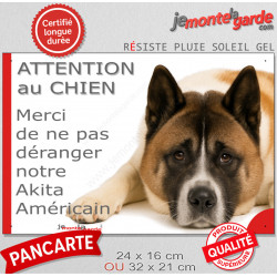 Plaque humour "Attention au Chien, Merci de ne pas déranger notre Akita Américain fauve masque noir" 2 Tailles D