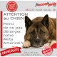 Plaque portail humour extérieure "Attention au Chien, Merci de ne pas déranger notre Akita Américain bringé" Photo drôle fatigué