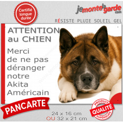 Plaque humour "Attention au Chien, Merci de ne pas déranger notre Akita Américain rouge masque noir" 2 Tailles D