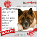 Plaque humour "Attention au Chien, Merci de ne pas déranger notre Akita Américain rouge masque noir" 2 Tailles D