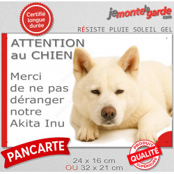 Plaque portail humour extérieure "Attention au Chien, Merci de ne pas déranger notre Akita Inu tout blanc" Photo drôle fatigué