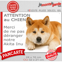 Plaque portail humour extérieure "Attention au Chien, Merci de ne pas déranger notre Akita Inu rouge fauve" Photo drôle fatigué