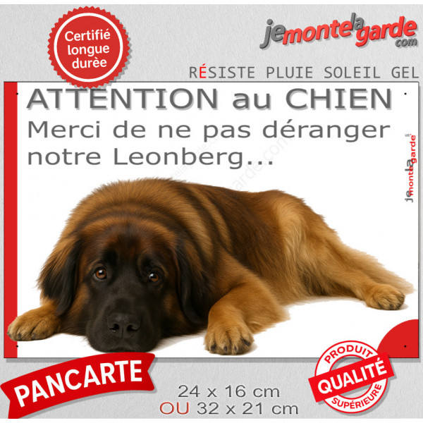 Plaque portail humour extérieure "Attention au Chien, Merci de ne pas déranger notre Leonberg" Photo drôle fatigué feignant
