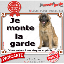 Leonberg, plaque portail extérieure "Je Monte la Garde, risques, périls" 24 cm LUX