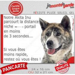 Akita Inu Japonais bringé, plaque extérieure humour "parcourt distance Niche-Portail 3 secondes" Pancarte photo drôle marrant
