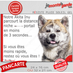 Akita Inu Japonais bringé, plaque extérieure humour "parcourt distance Niche-Portail 3 secondes" Pancarte photo drôle marrant