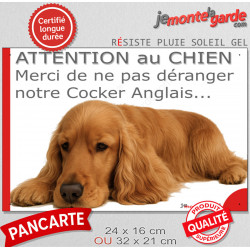 Plaque portail humour extérieure "Attention au Chien, Merci de ne pas déranger notre Cocker Anglais Golden" Photo drôle fatigué 