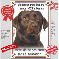 Labrador Chocolat Tête, plaque Portail "Attention au Chien, entrez pas sans autorisation" verticale, pancarte brun marron