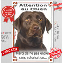 Labrador Chocolat, plaque verticale "Attention au Chien, pas sans autorisation" 2 tailles VL