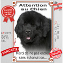 Terre Neuve noir, plaque verticale "Attention au Chien, pas sans autorisation" 2 tailles VL