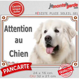 Montagne des Pyrénées tout blanc, plaque portail "Attention au Chien" photo Patou résiste intempéries