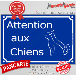 "Attention auX ChienS" Plaque de rue bleue portail pluriel extérieur panneau affiche pancarte plusieurs chiens