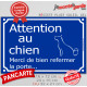 "Attention au Chien, merci de bien refermer la porte" Plaque bleue extérieur sécurité panneau affiche pancarte