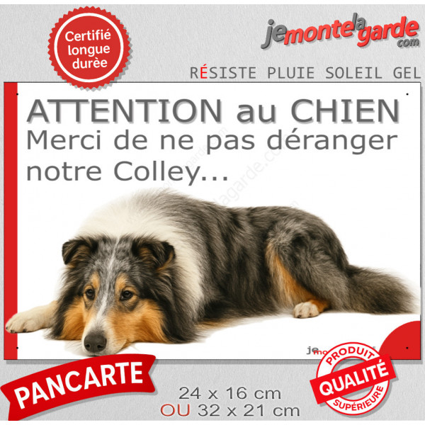 Plaque portail humour extérieure "Attention au Chien, Merci de ne pas déranger notre Colley bleu merle" Photo drôle fatigué