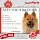 Eurasier fauve masque noir, plaque portail humour "Attention au Chien, Jetez Vous au Sol, secours, courage" photo pancarte drôle