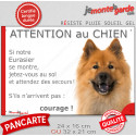 Eurasier fauve, plaque humour "Attention au Chien, Jetez Vous au Sol" 2 tailles JET