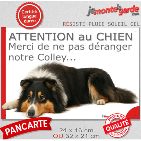 Plaque portail humour "Attention au Chien, Merci de ne pas déranger notre Colley tricolore" Photo drôle fatigué sieste, résiste 