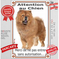 Chow-Chow Fauve, Pancarte Portail Verticale "Attention au Chien, pas sans autorisation" panneau photo