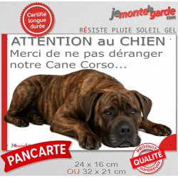 Plaque portail humour extérieure "Attention au Chien, Merci de ne pas déranger notre Cane Corso bringé" Photo drôle fatigué