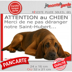 Plaque portail humour extérieure "Attention au Chien, Merci de ne pas déranger notre Saint-Hubert" Photo drôle fatigué feignant