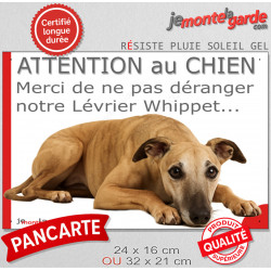 Plaque portail humour extérieure "Attention au Chien, Merci de ne pas déranger notre Lévrier Whippet fauve" Photo drôle fatigué 