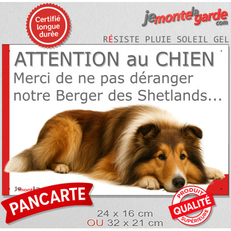 Plaque portail humour extérieure "Attention au Chien, Merci de ne pas déranger notre Berger Shetland Zibeline fauve" Photo, rési
