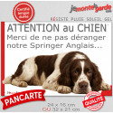 Plaque humour "Attention au Chien, Merci de ne pas déranger notre Springer Spaniel foie" 2 Tailles D
