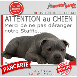 Plaque humour "Attention au Chien, Merci de ne pas déranger notre Staffie bleu" 2 Tailles D