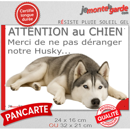 Plaque humour "Attention au Chien, Merci de ne pas déranger notre Husky gris" 2 Tailles D Plaque humour "Attention au Chien, Merci de ne pas déranger notre Husky gris" 2 Tailles D