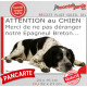 Plaque portail humour extérieure "Attention au Chien, Merci de ne pas déranger notre Epagneul Breton noir". Photo drôle fatigué 