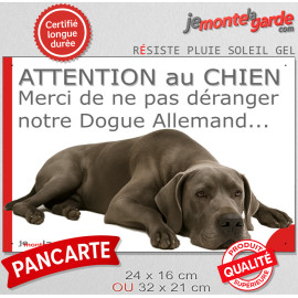 Plaque portail humour "Attention au Chien, Merci de ne pas déranger notre Dogue Allemand gris bleu" Photo drôle fatigué, résiste
