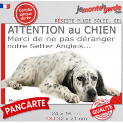 Plaque portail humour extérieure "Attention au Chien, Merci de ne pas déranger notre Setter Anglais noir" Photo drôle fatigué