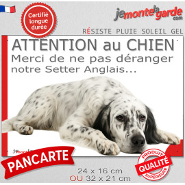 Plaque portail humour "Attention au Chien, Merci de ne pas déranger notre Setter Anglais noir" Photo drôle fatigué, résiste plui