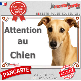 Lévrier Galgo Espagnol fauve Tête, plaque portail "Attention au Chien" pancarte extérieure photo, résiste pluie soleil gel, idée