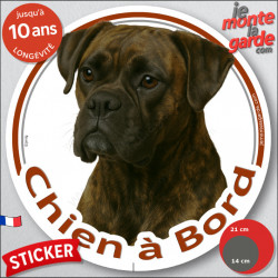 Boxer bringé, sticker autocollant rond "Chien à Bord" Disque photo adhésif vitre voiture auto, bringué