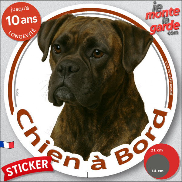 Boxer bringé, sticker autocollant rond "Chien à Bord" Disque photo adhésif vitre voiture auto, bringué